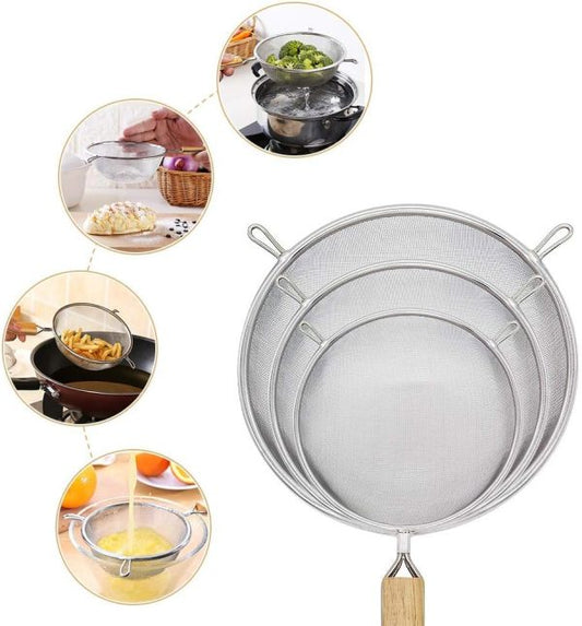 Strainer Stainless Steel Colander Sieve With Wooden Handle