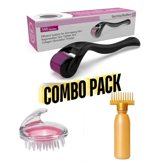 Combo deal 1 Derma Roller , Silicone Scalp Massage Brush , Oil Bottle