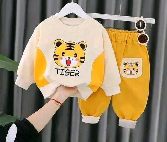 Boys & Girls Cozy Yellow Fleece Printed Tracksuit Set- 2 Pcs (Shirt & Trouser)