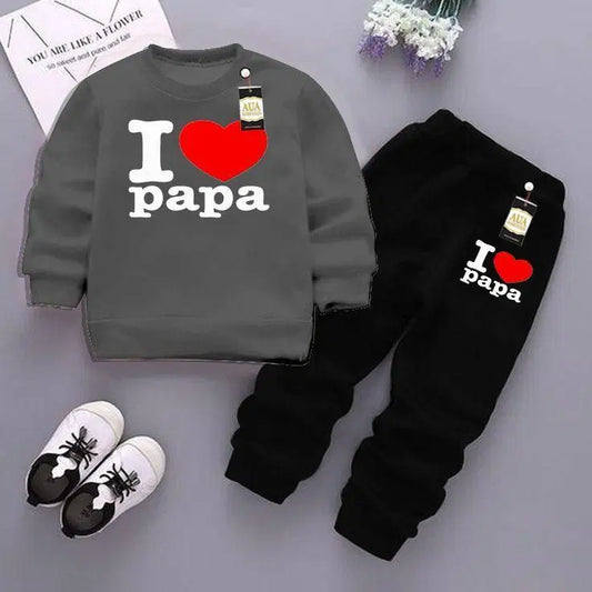 I ❤️ Mama/Papa- Cozy Printed Fleece Tracksuit Set for Kids