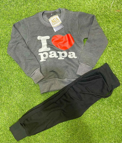 I ❤️ Mama/Papa- Cozy Printed Fleece Tracksuit Set for Kids