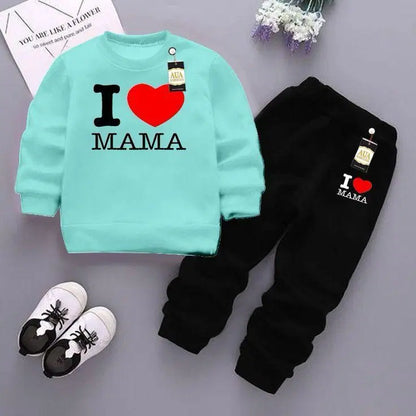 I ❤️ Mama/Papa- Cozy Printed Fleece Tracksuit Set for Kids